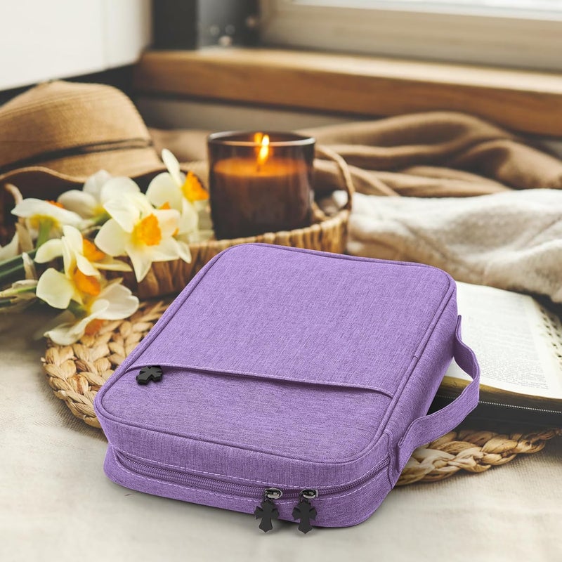 MOSLA Bible Cover Bag with for Women Men, Scripture Study Carrying Book Cover Church Bag with Handle and Pocket for Fathers Mothers Mom Kids, Catholic Church, Christian Gifts (violet, M) - Image 5